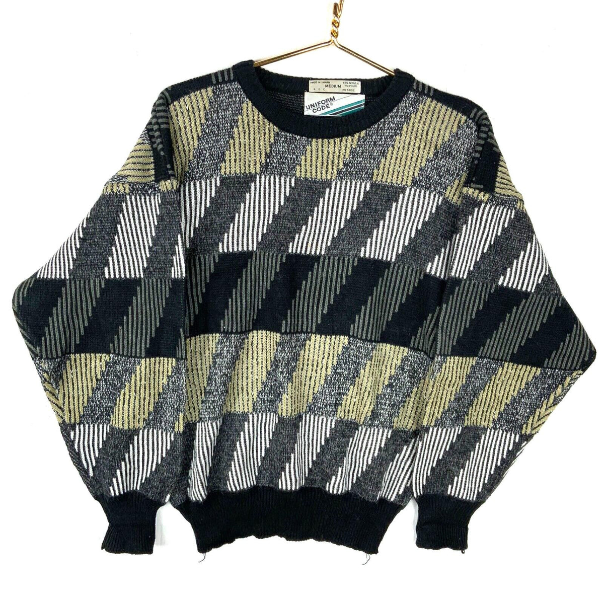 Vintage Grandpa Knit Sweater Size Medium Black Striped 70s 80s Graphic Tee – Aesthetic Look · High-Quality Print