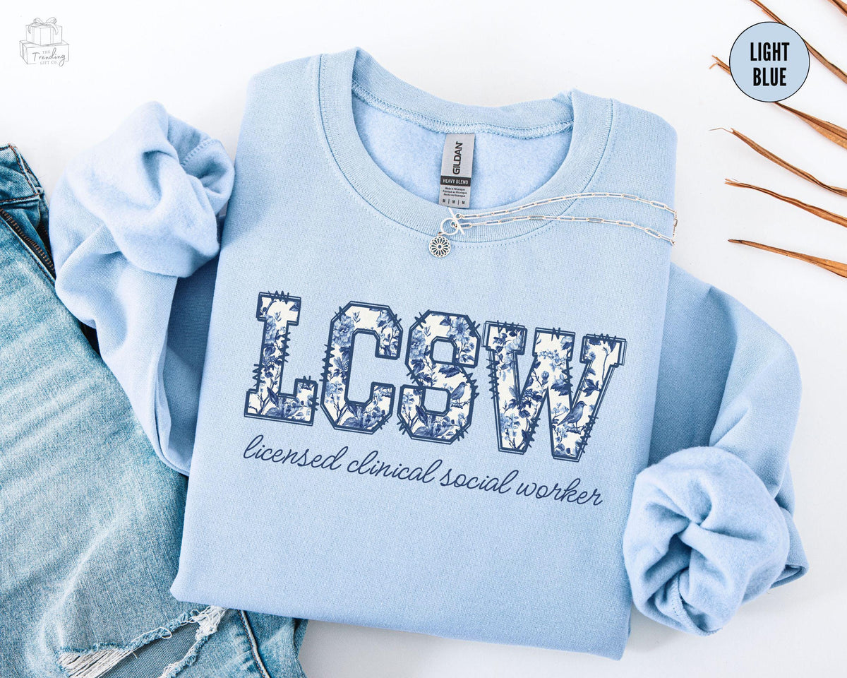 Blue Floral Social Worker Sweatshirt LCSW Gift Licensed Clinical Social Worker Shirt Toile Social Worker SweaterTherapist Crewneck Sweatshirt – Easygoing Wear · Perfect For Daily Wear