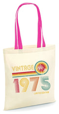 Vintage 1975 Tote Bag Limited Edition 50th Birthday Gift 50 Years Old Born in 1975 50th Party Bag Bag for Life Retro Palm Tree Design Tote Bag – Easygoing Wear · Trending Graphic Apparel