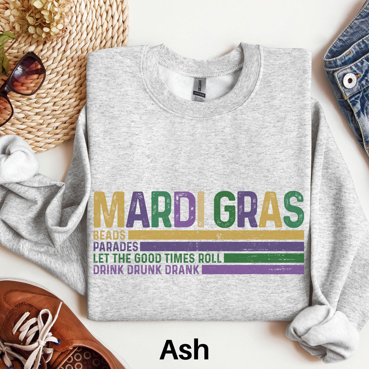 Retro Mardi Gras Sweatshirt New Orleans Sweater Retro Carnival Party Tee Women Nola Outfit Beads Parade Sweatshirt Louisiana Sweater Sweatshirt – Premium Graphic · Must-Have Style