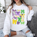 Coquette Mardi Gras Sweatshirt Mardi Gras Sweater Carnival Party Sweatshirt Women New Orleans Outfit Nola Sweater Girly Bows Mardi Gras Sweatshirt – Bold Style · Perfect For Daily Wear