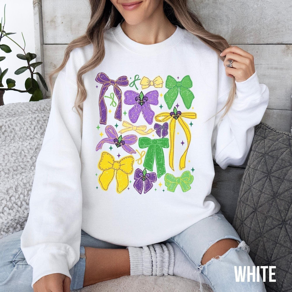 Coquette Mardi Gras Sweatshirt Mardi Gras Sweater Carnival Party Sweatshirt Women New Orleans Outfit Nola Sweater Girly Bows Mardi Gras Sweatshirt – Bold Style · Perfect For Daily Wear