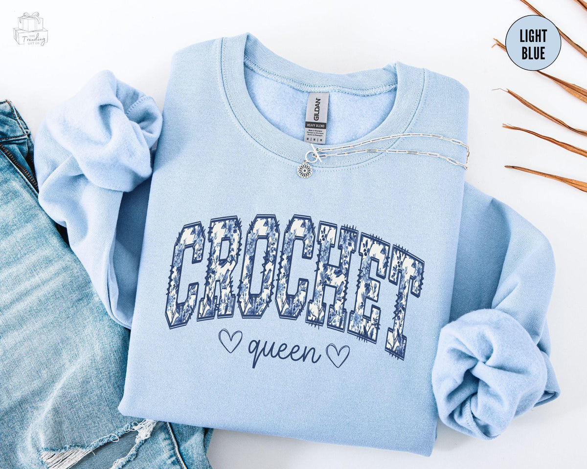 Blue Floral Crochet Sweatshirt Gift for Crochet Lover Toile Crocheting Sweater Coquette Crochet Gift for MomCute Crochet Crewneck Sweatshirt – Aesthetic Look · Great Gift For Fans
