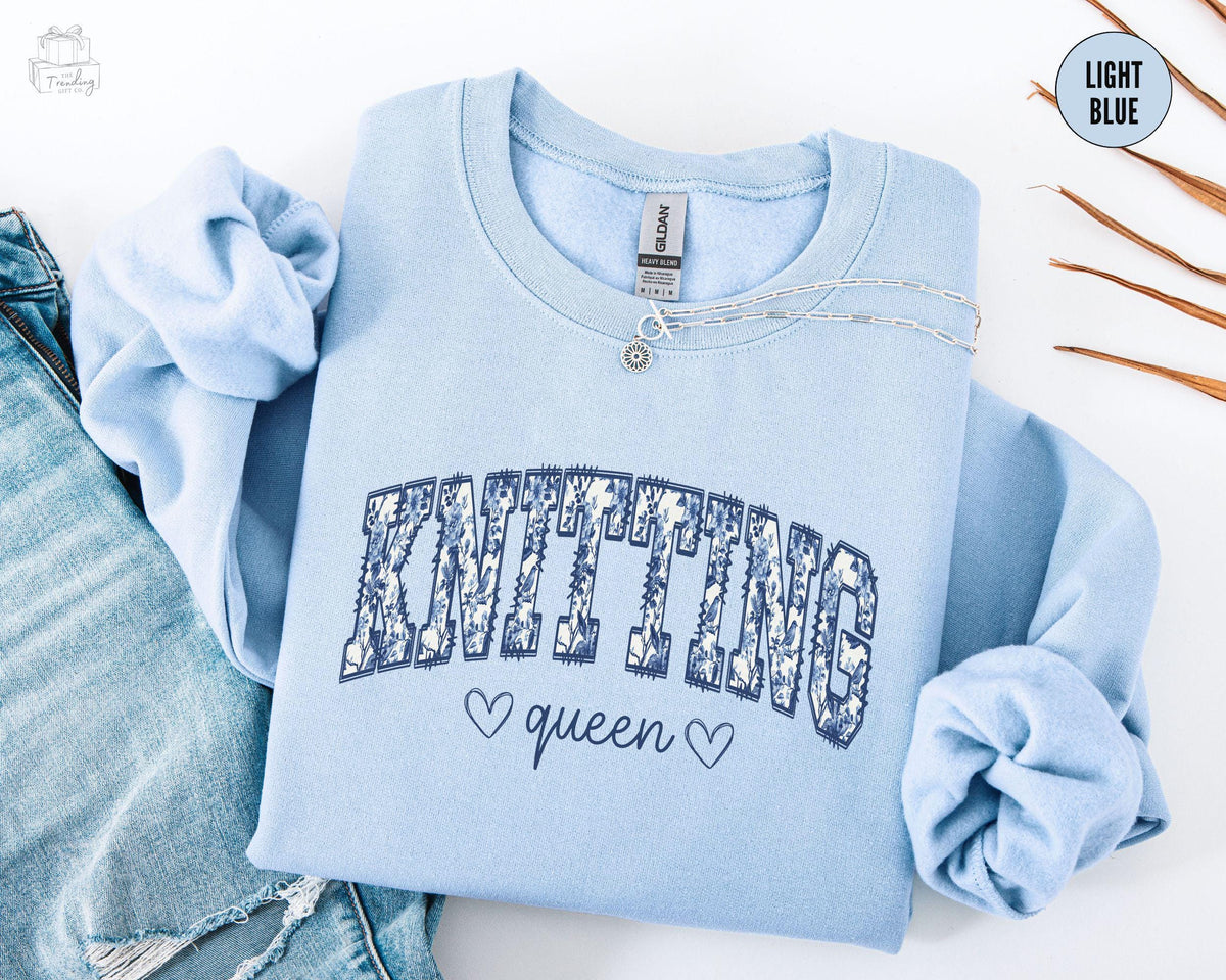 Blue Floral Knitting Sweatshirt Knitting Shirt Gift for Knitters Knitting Lover Sweater Yarn Enthusiast Apparel Knitting Crewneck Sweatshirt – Premium Graphic · Top Pick For Any Outfit