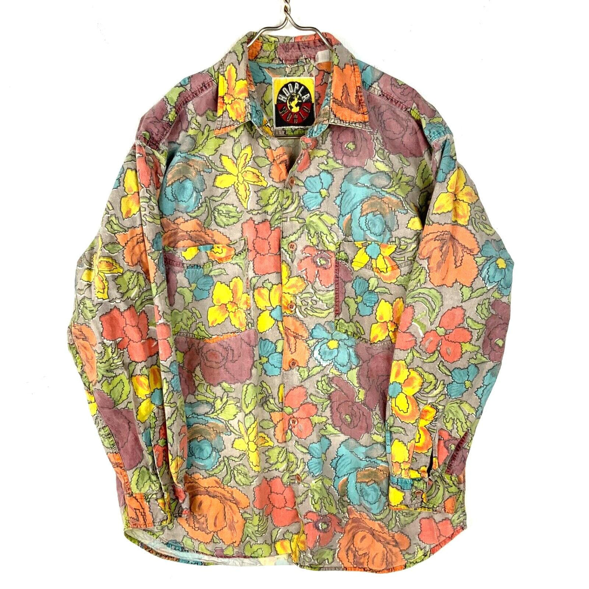 Vintage Hoopla World Western Floral Shirt Medium Long Sleeve Buttoned Collared Graphic Tee – Aesthetic Look · High-Quality Print