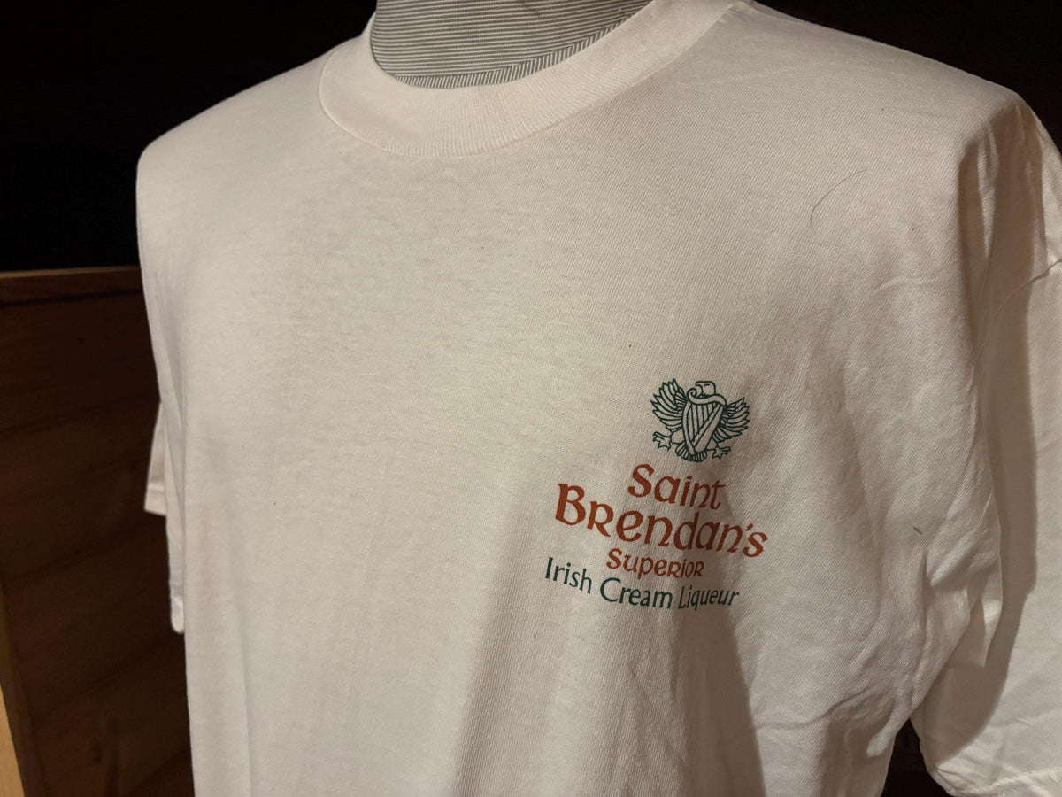 Vintage 90s Saint Brendans Superior Irish Cream Liqueur Tshirt XL Graphic Tee – Warm & Stylish · High-Quality Print