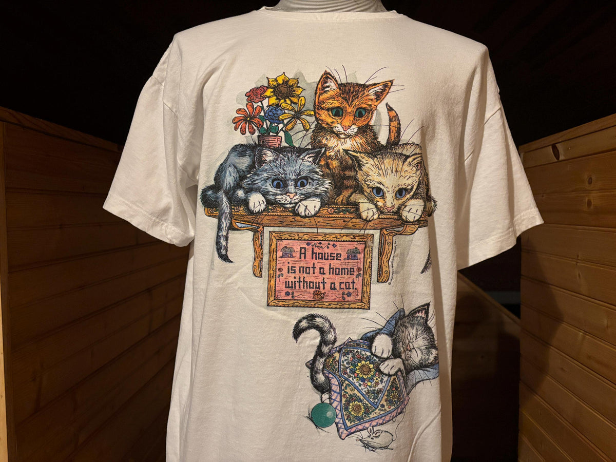 Vintage 90s A House Is Not A Home Without A Cat Nightgown Tshirt XL Graphic Tee – Fan Favorite · Perfect For Daily Wear