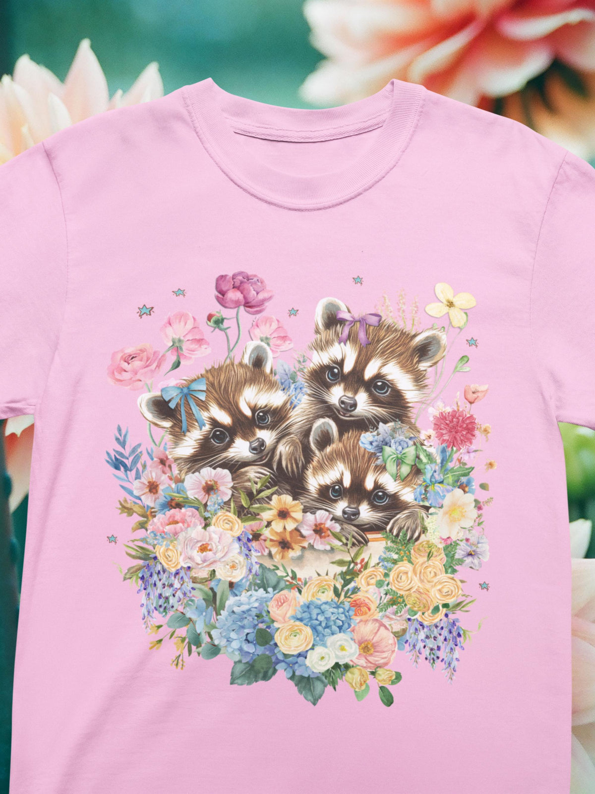 Cute Raccoon Tee Shirt with Flowers Weirdcore Animal Crewneck Animal Lover Gift Goblincore 90s Throwback TShirt Baby Raccoons in Teacup Graphic Tee – Fan Favorite · Must-Have Style