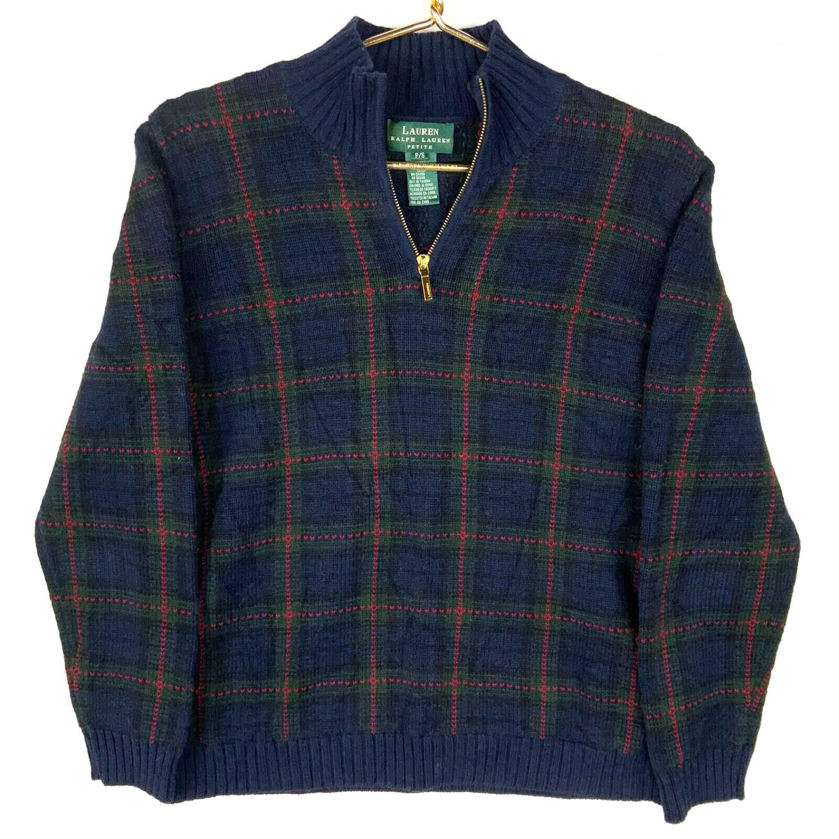 Lauren Ralph Lauren Knit Sweater Womens Small Blue 14 Zip Checkered Cardigan Graphic Tee – Bold Style · Perfect For Daily Wear