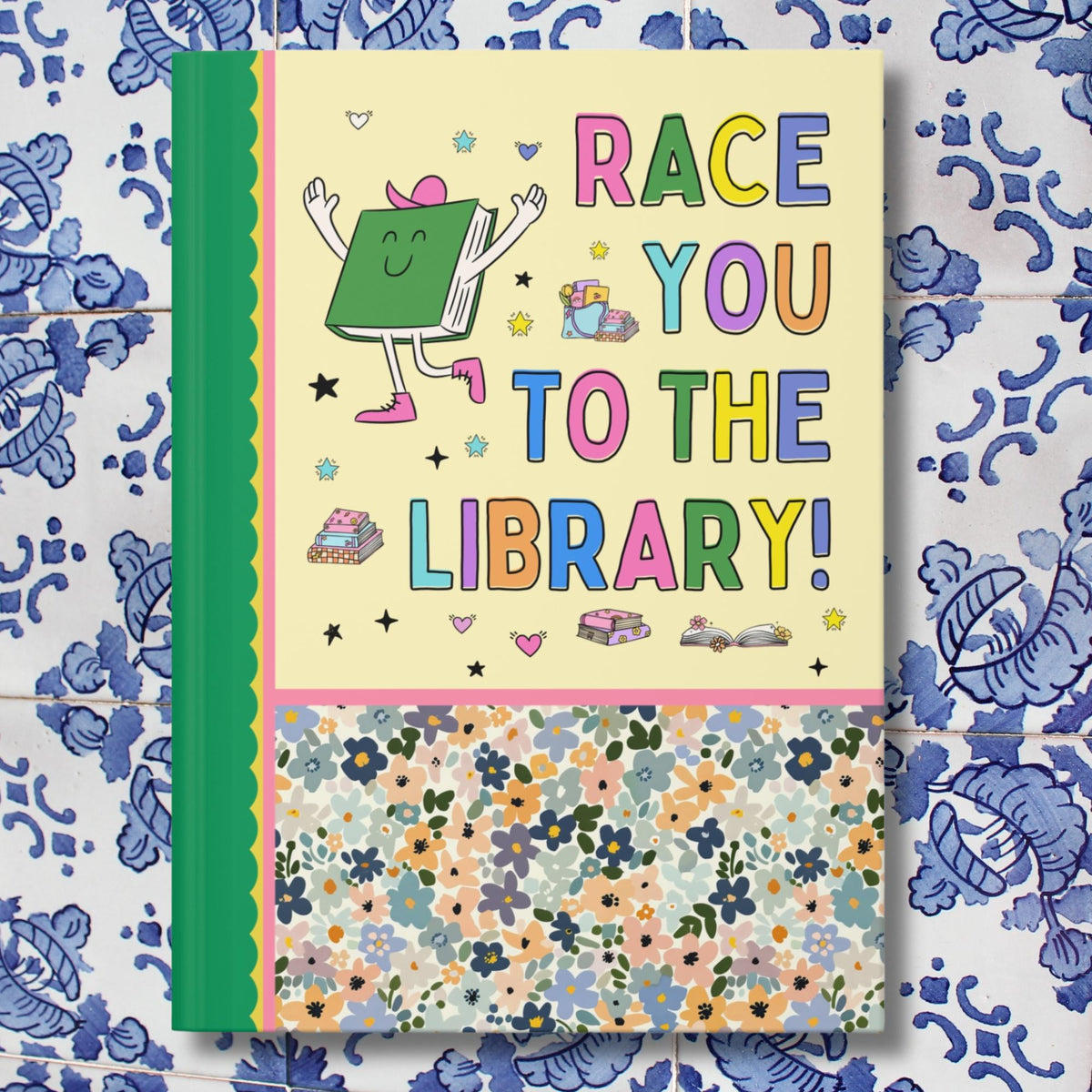 Book Lover Gift for Reader Who Loves Journaling Race You To The Library Colorful 90s Aesthetic Notebook with Stars Cute Bookish Present Graphic Tee – Fan Favorite · High-Quality Print