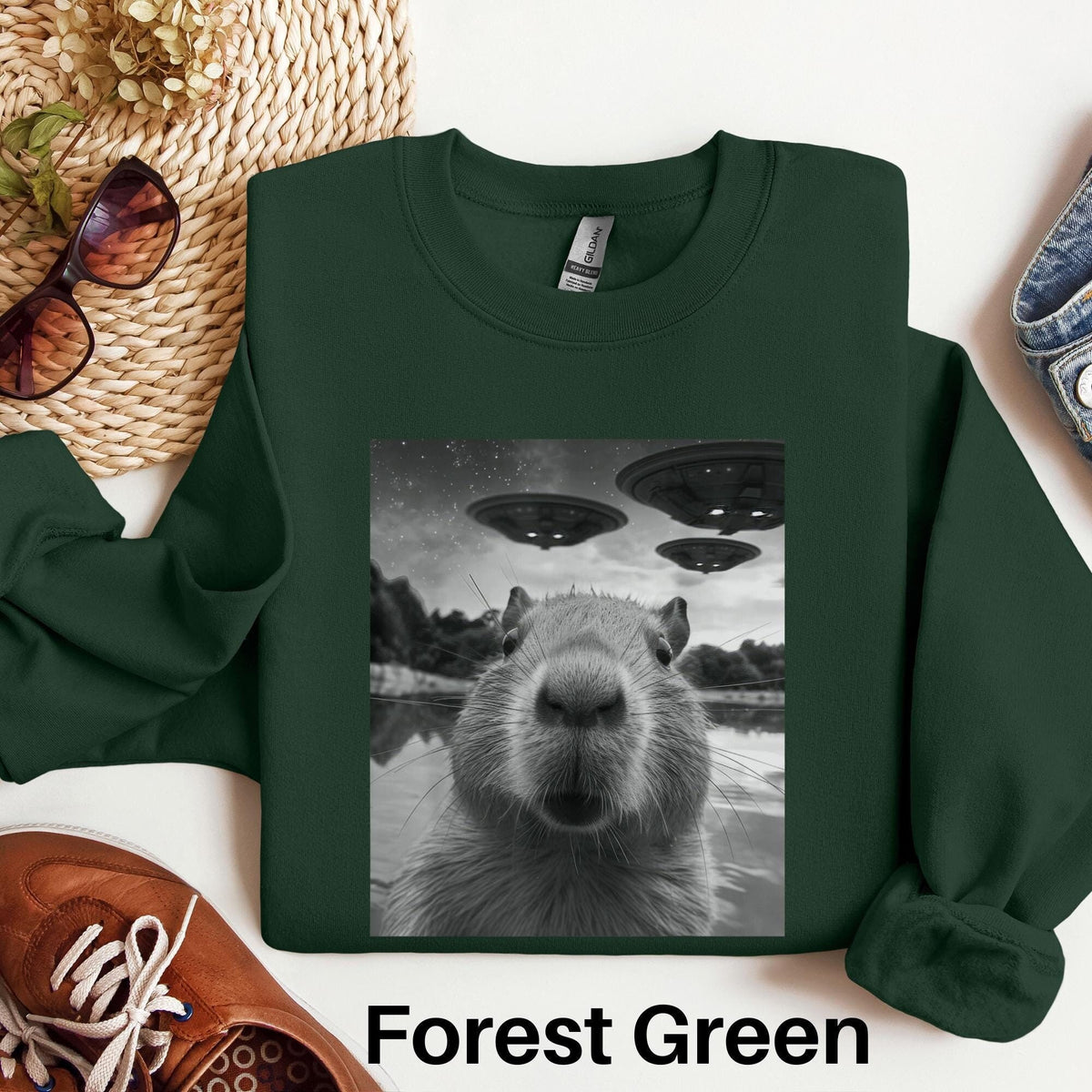 Capybara Sweatshirt Funny Capybara UFO Sweater Capybara Selfie Sweater Rodent Sweatshirt Meme Sweater Capybara Lover Gift Weirdcore Sweatshirt – Soft Feel · Trending Graphic Apparel