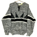 Vintage Paco Knit Sweater XL Henley Leather Trim Striped 90s Graphic Tee – Aesthetic Look · Must-Have Style
