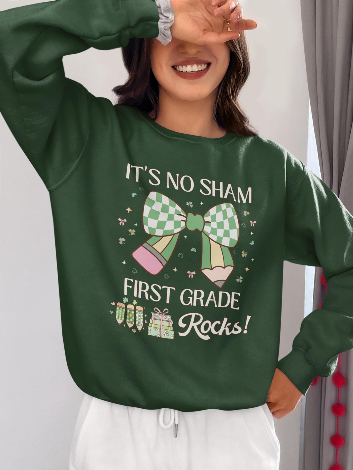 St Patricks Day Sweatshirt First Grade Rocks Funny Saying Teaching Assistant Crewneck for Student Teacher Elementary Education Major Gift Sweatshirt – Cozy Vibes · Top Pick For Any Outfit
