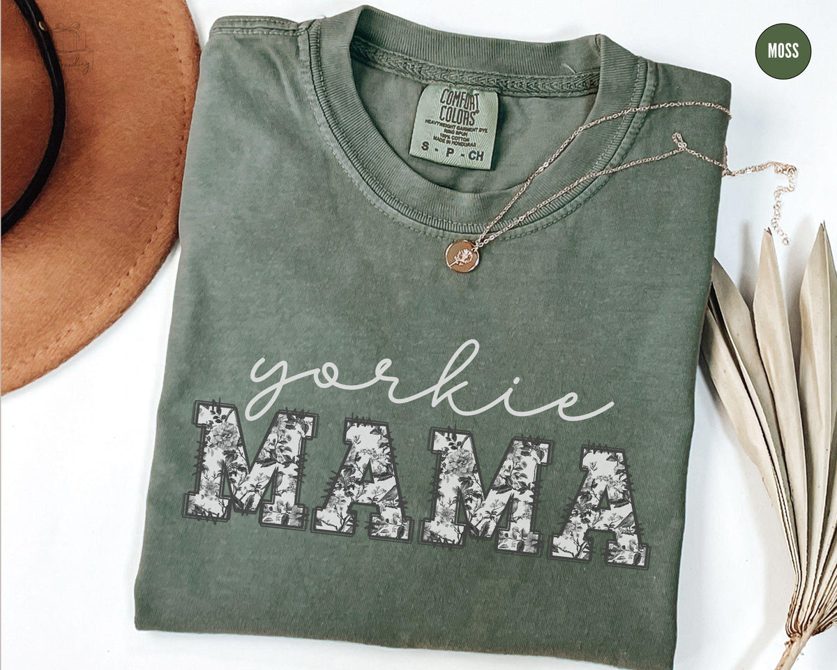 Floral Yorkie Mama Shirt Toile De Jouy Yorkie Tee Yorkshire Terrier TShirt Blue Yorkie Dog Tshirt Mothers Day Gift Graphic Tee – Warm & Stylish · Great Gift For Fans
