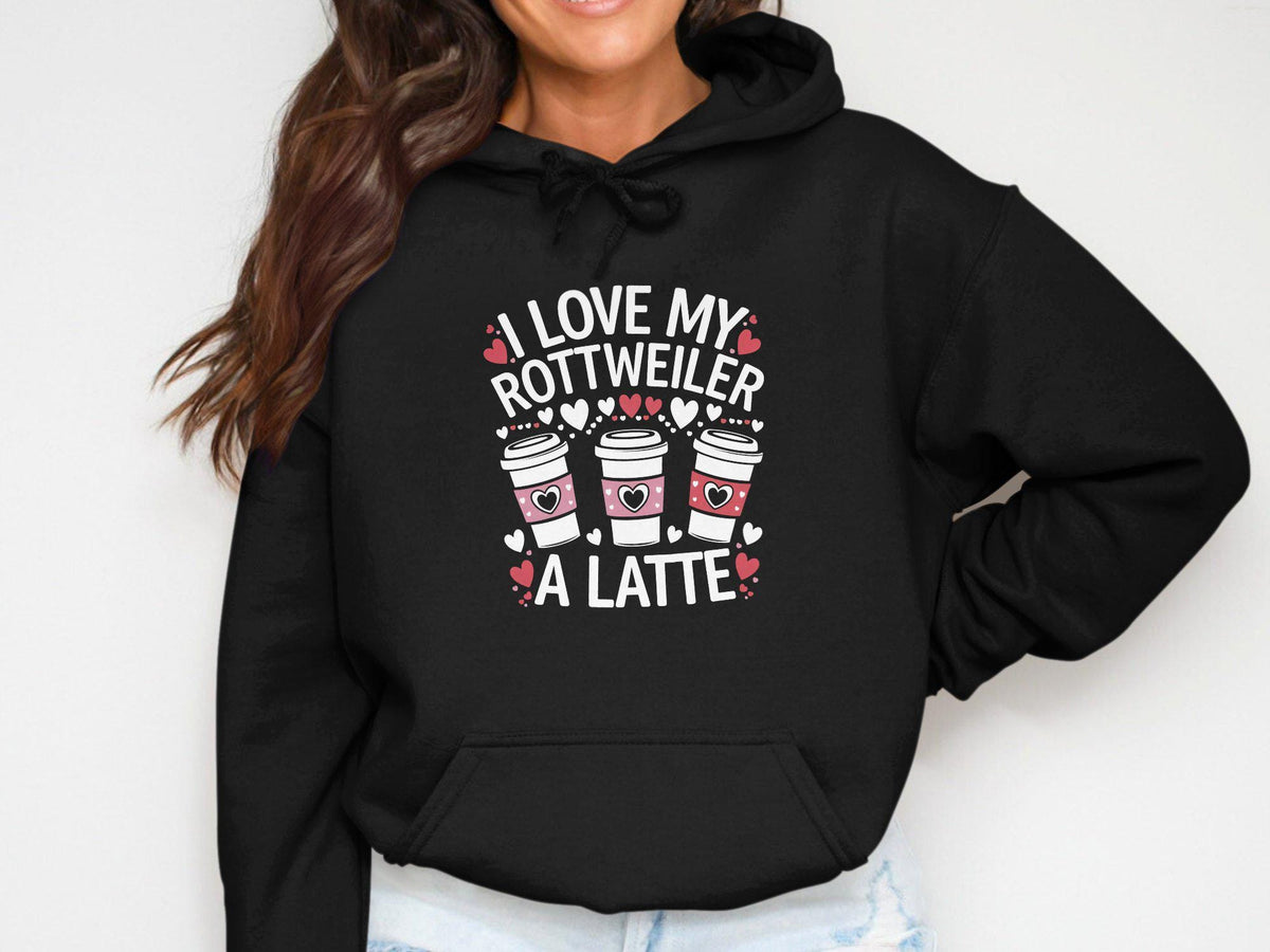 Cozy Women39s Hoodie with Cute Dog and Latte Design Funny Rottweiler Lovers Hoodie Comfortable Casual Wear Great Gift Idea Hoodie – Feel-Good Design · High-Quality Print