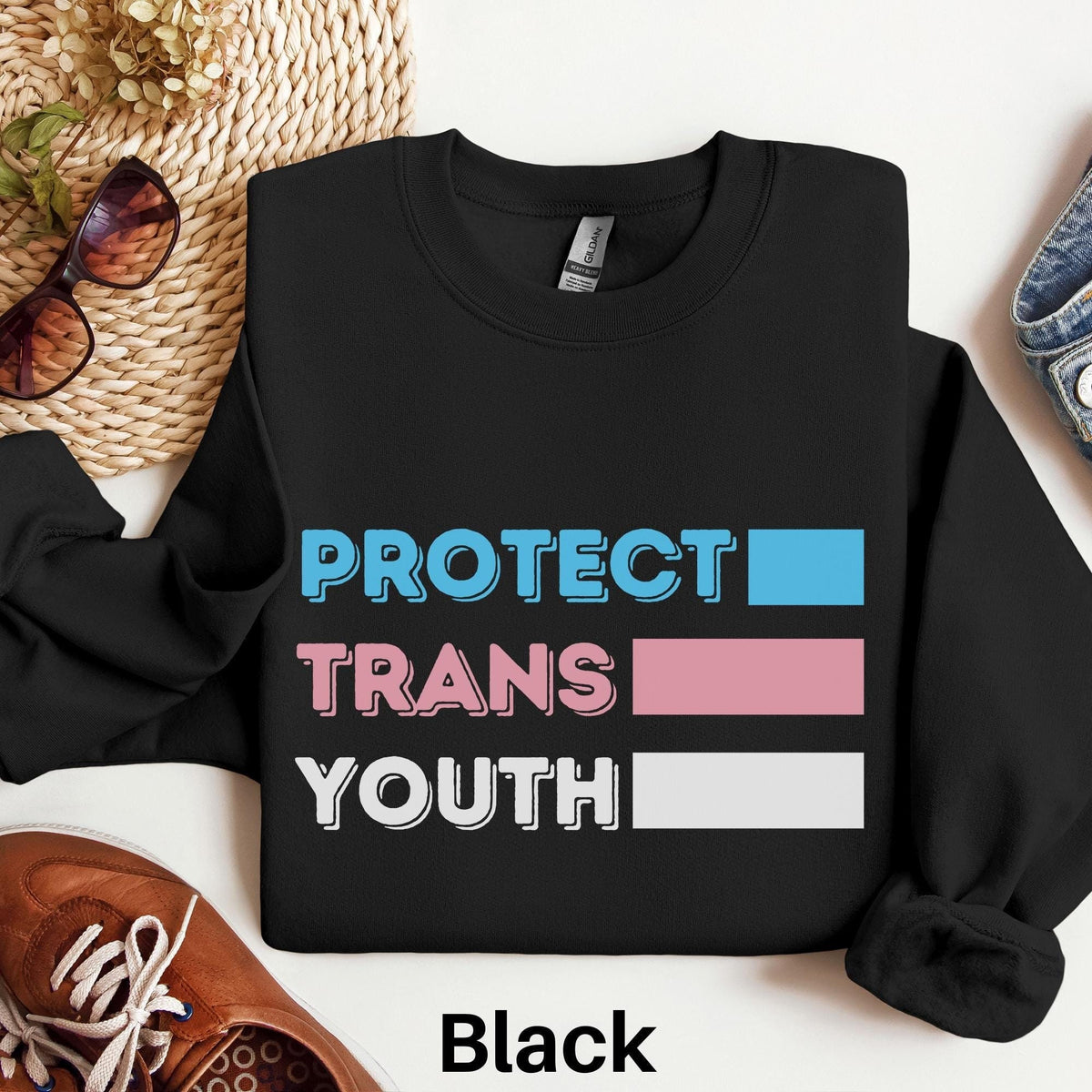Protect Trans Youth Sweatshirt Trans Rights Sweater Protect Trans Kids Sweater LGBTQ Transgender Equal Rights Gift Equality Sweater Sweatshirt – Soft Feel · Trending Graphic Apparel