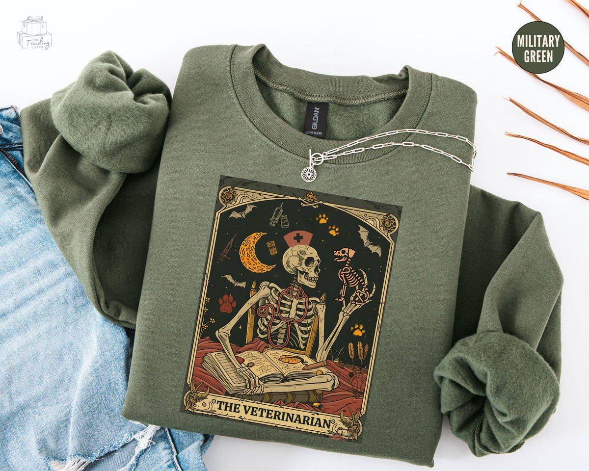 Veterinary Medicine Sweatshirt Skeleton Tarot Vet Shirt Vet Staff Gift Vet Tech Week Crewneck Vet Med Nurse Student Grad Gifts Sweatshirt – Bold Style · Great Gift For Fans