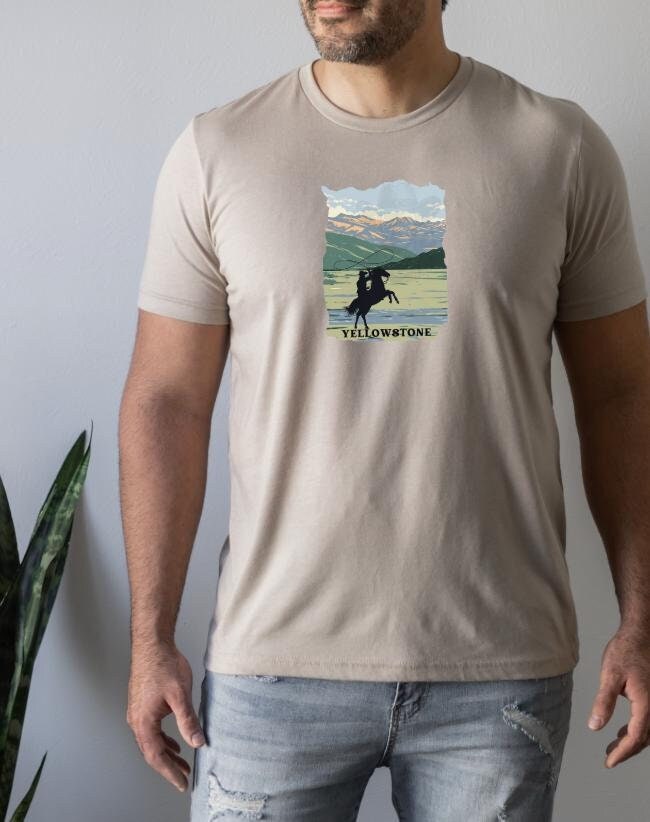 Yellowstone National Park T Shirt Scenic Mountain Graphic Tee Vintage Western Cowboy Shirt Nature Adventure Outfit Graphic Tee – Easygoing Wear · High-Quality Print