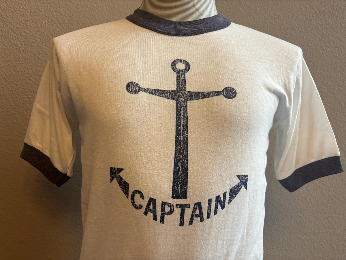 Vintage 80s Captain Anchor Sea Boat Tshirt M Graphic Tee – Aesthetic Look · High-Quality Print
