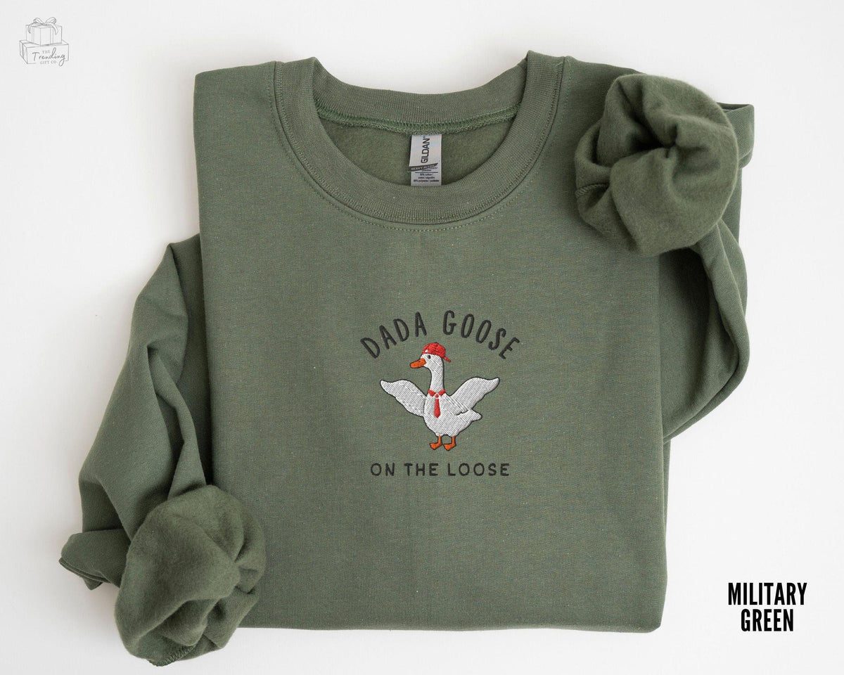 Embroidered Silly Goose Dad Sweatshirt New Dad Pregnancy Announcement Fathers Day Funny Goose Gift for Husband Embroidered Goose Shirt Sweatshirt – Aesthetic Look · Perfect For Daily Wear