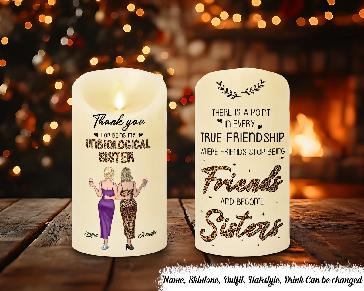 Unbiological Sisters Gift For Her Personalized Flameless Led Candle Best Friend Gift For Female Friendship Gifts Gifts For Her BFF Gift Graphic Tee – Everyday Comfort · Must-Have Style