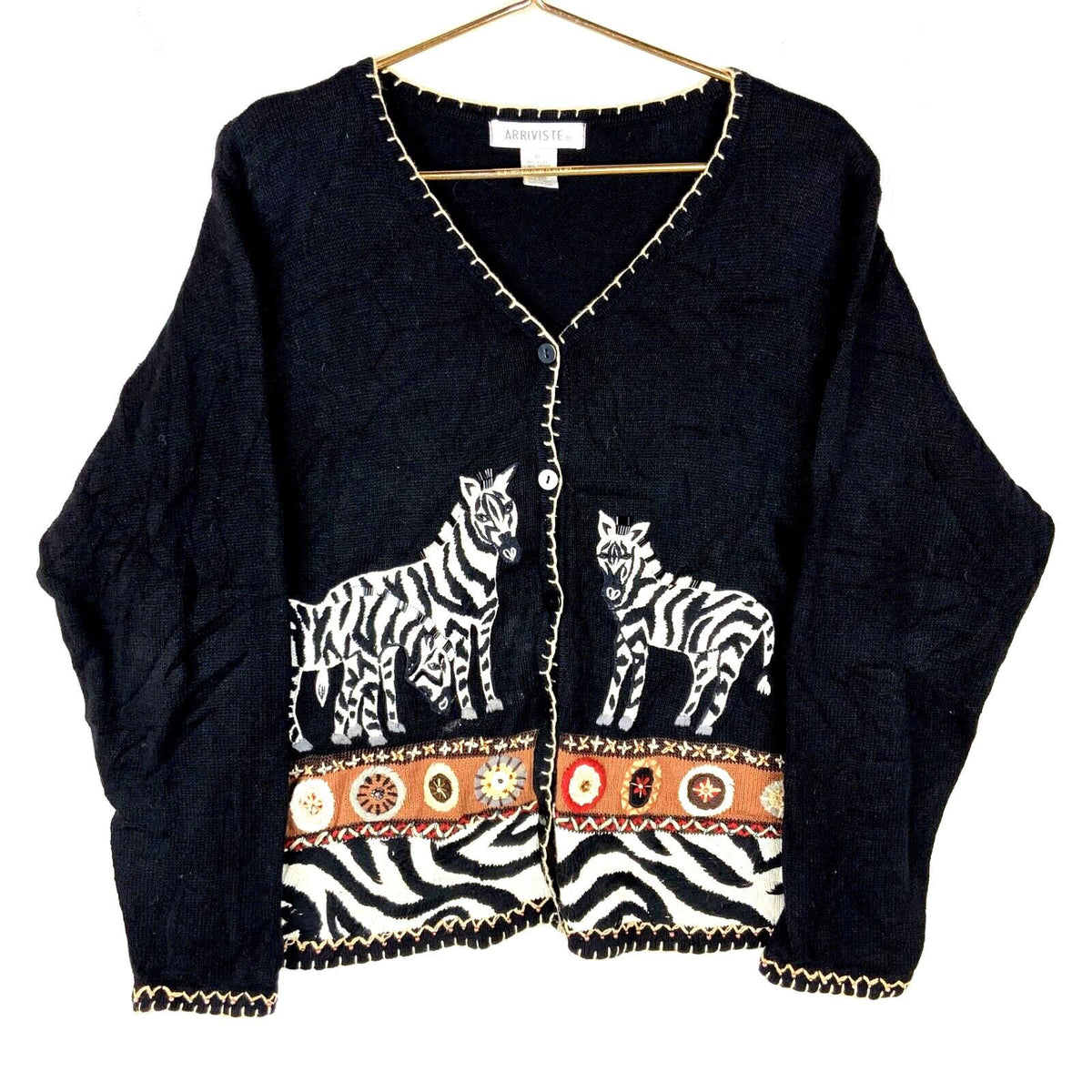 Vintage Grandma Knit Sweater Womens XL Black Cardigan Embroidered 90s Graphic Tee – Feel-Good Design · Must-Have Style