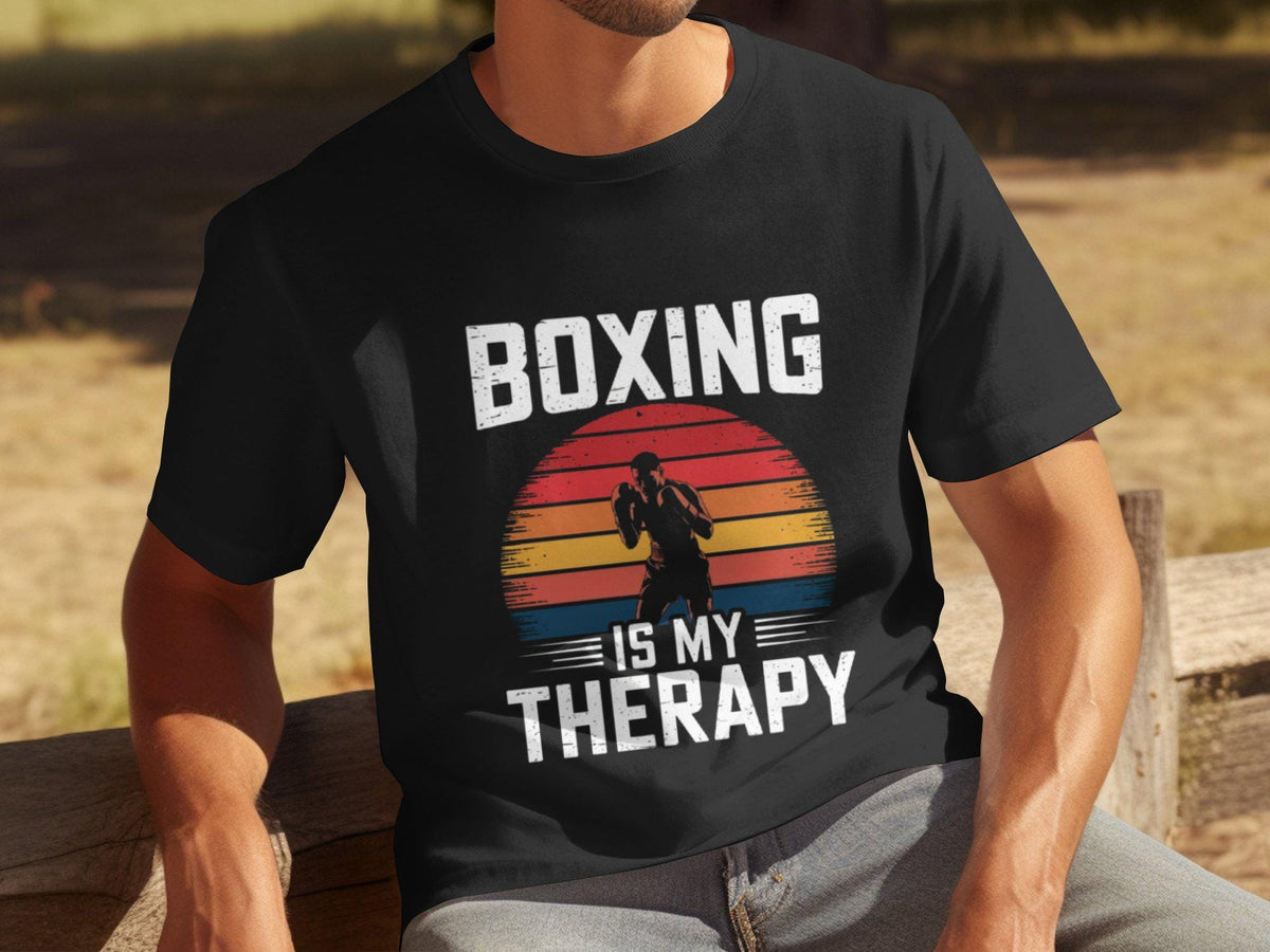 Mens Boxing is My Therapy Funny T Shirt Retro Boxer Graphic Tee Sports Enthusiast Gift Workout Motivation Shirt Cool Gym Apparel Graphic Tee – Soft Feel · High-Quality Print