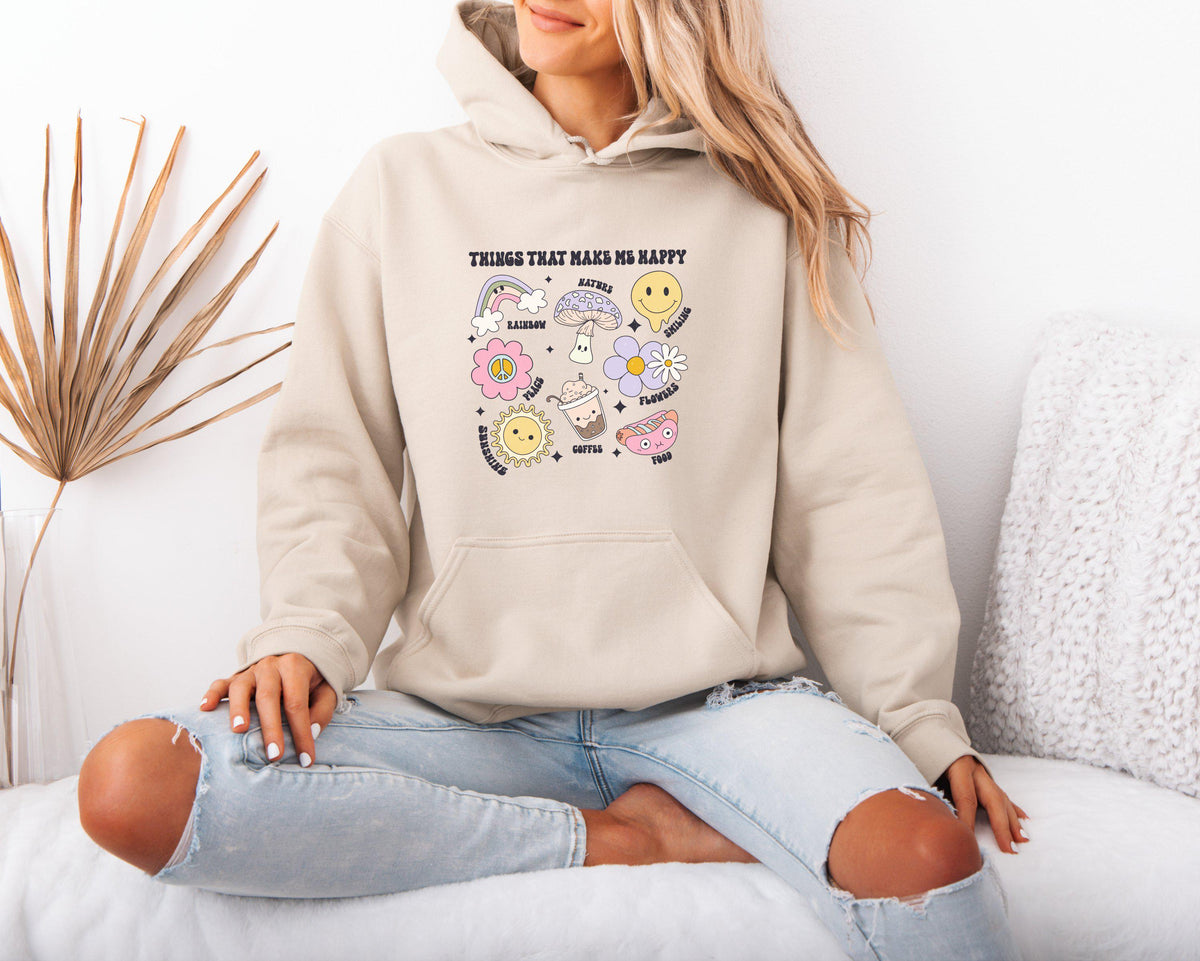 Mental health themed hoodie for women Positive vibes hoodie Things that make me happy design Women39s cozy mental health hoodie Hoodie – Premium Graphic · Perfect For Daily Wear