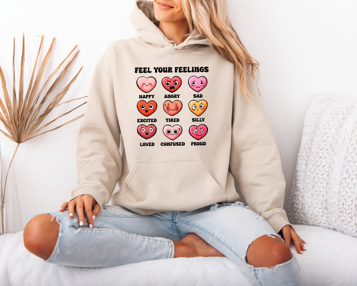Feel Your Feelings Mental Health Themed Hoodie for Women Emotional Awareness Sweatshirt Heart Emoji Hoodie Women39s SelfCare Hoodie Gift Hoodie – Warm & Stylish · Top Pick For Any Outfit