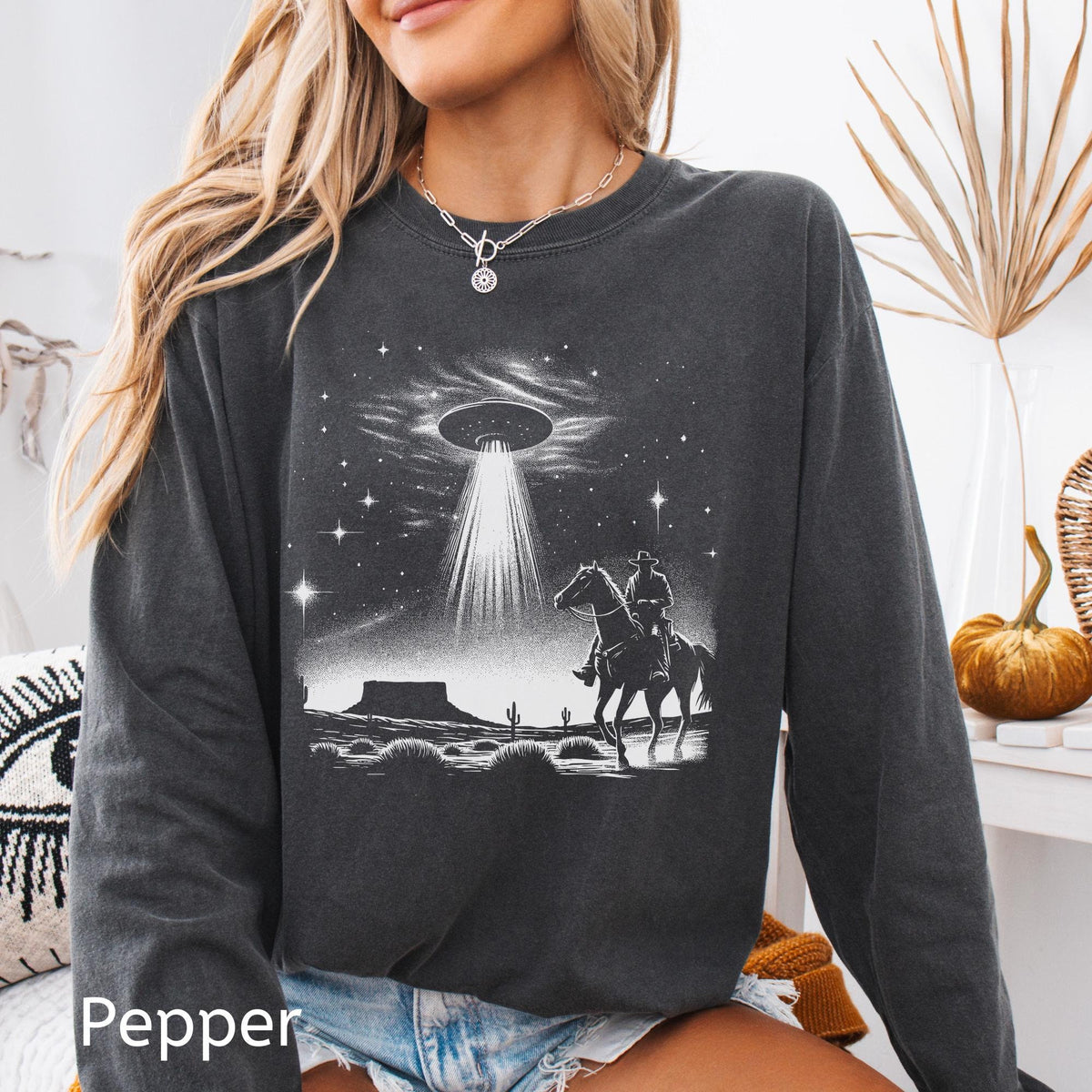 Cowboy UFO Long Sleeve Shirt Funny Alien Encounter Tshirt Western Shirt Cryptid Gift Cryptozoology Paranormal Gift Graphic Tee – Cozy Vibes · Perfect For Daily Wear
