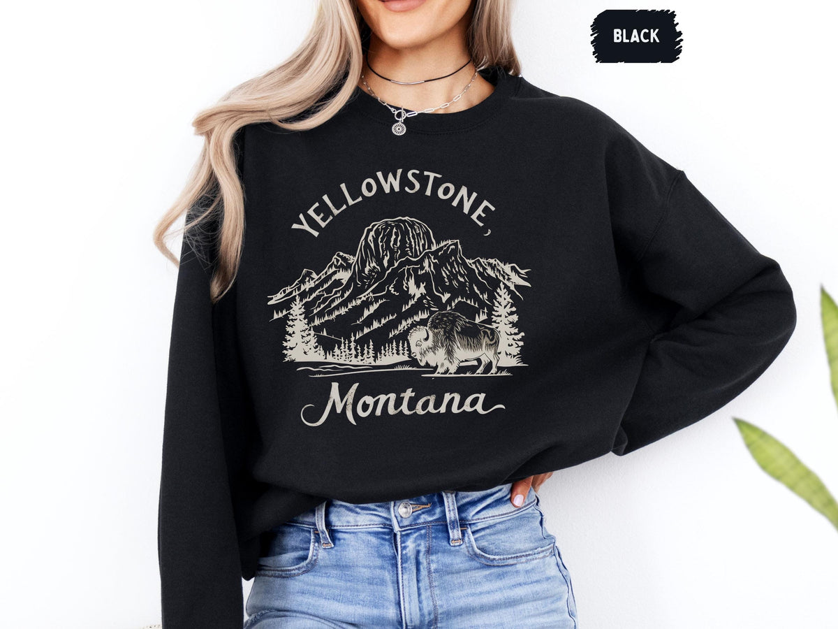Retro Yellowstone Montana National Park Sweatshirt Vintage Yellowstone Crewneck Unisex National Park Jumper Cozy Outdoor Adventure Sweatshirt – Premium Graphic · Must-Have Style