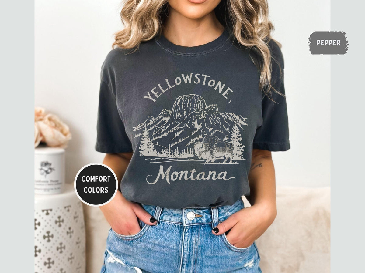Yellowstone Montana National Park Comfort Colors Tshirt Unisex Tee Mountain Nature Shirt Outdoor Adventure Apparel Parks Hiking Clothes Graphic Tee – Premium Graphic · Great Gift For Fans