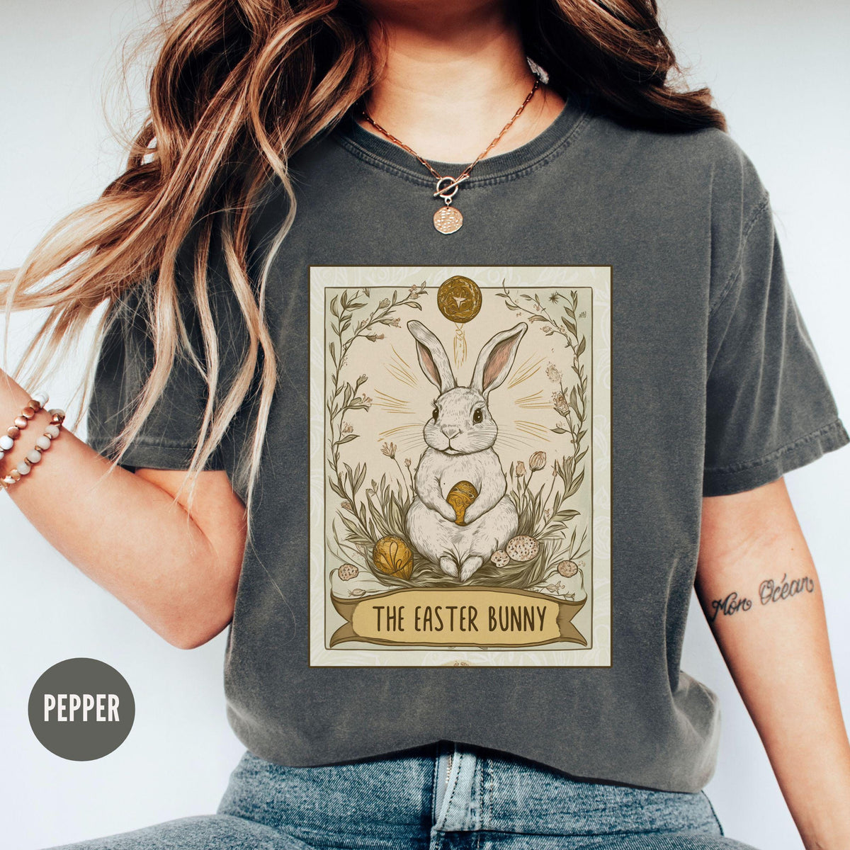 Easter Bunny Tarot Card Shirt Womens Happy Easter Shirt Cute Easter Gift Floral Easter Graphic Tee Retro Rabbit Tee Graphic Tee – Cozy Vibes · Top Pick For Any Outfit