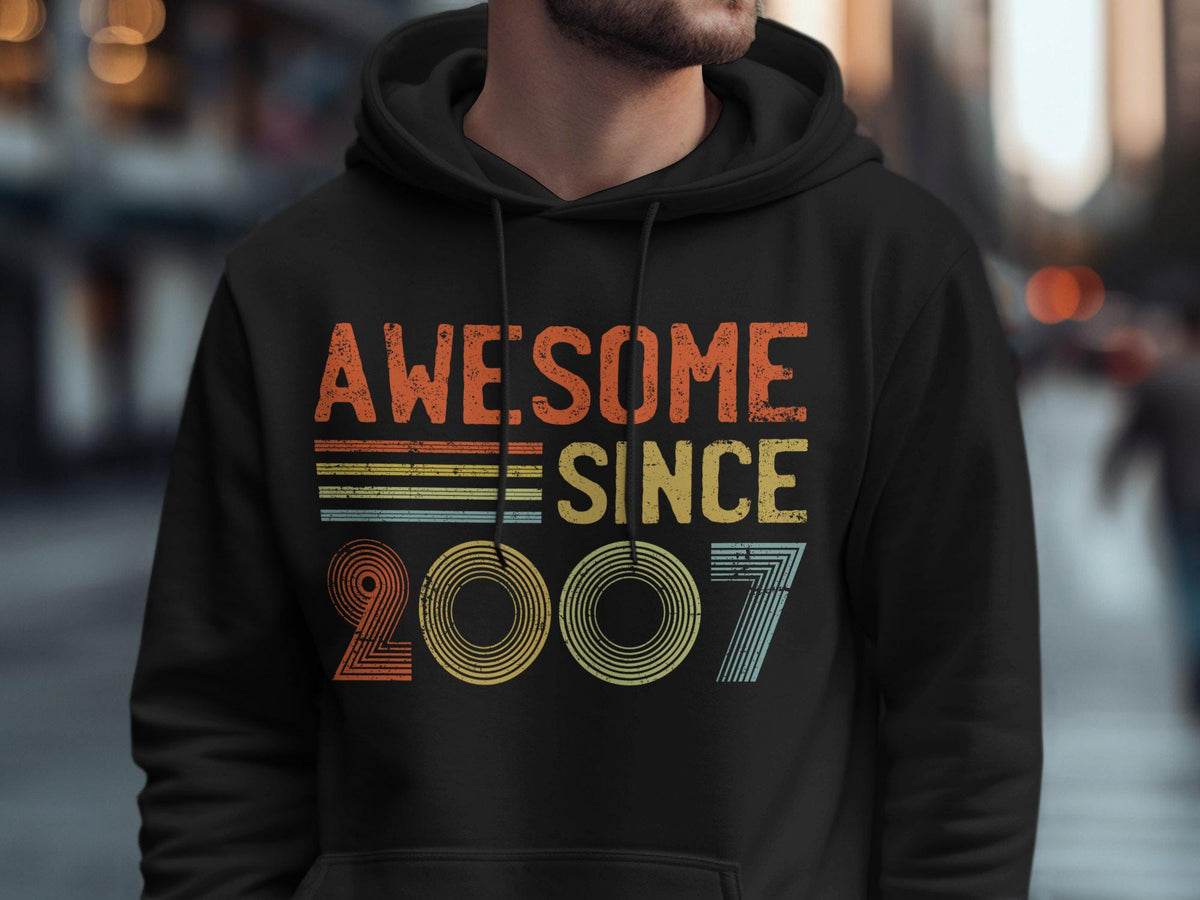 18th Birthday T Shirt Hoodie Sweatshirt Awesome Since 2007 T Shirt 18 Years Old Born In 2007 Shirt Retro Birthday Gift Hoodie – Soft Feel · Top Pick For Any Outfit