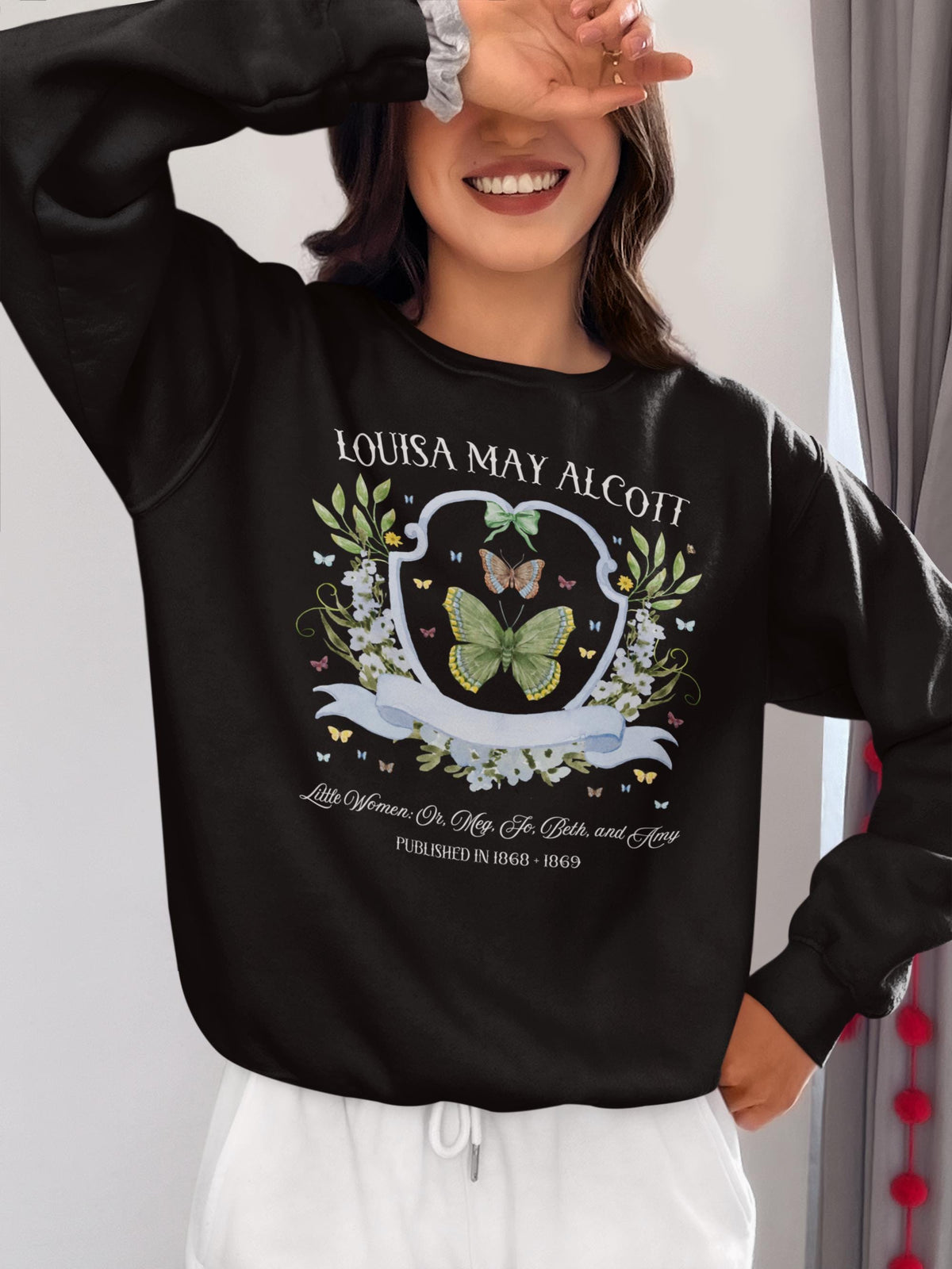 Little Women by Louisa May Alcott Meg Jo Beth Amy 19th Century American Literature Book Lover Sweatshirt with Butterflies for Librarian Sweatshirt – Everyday Comfort · Top Pick For Any Outfit