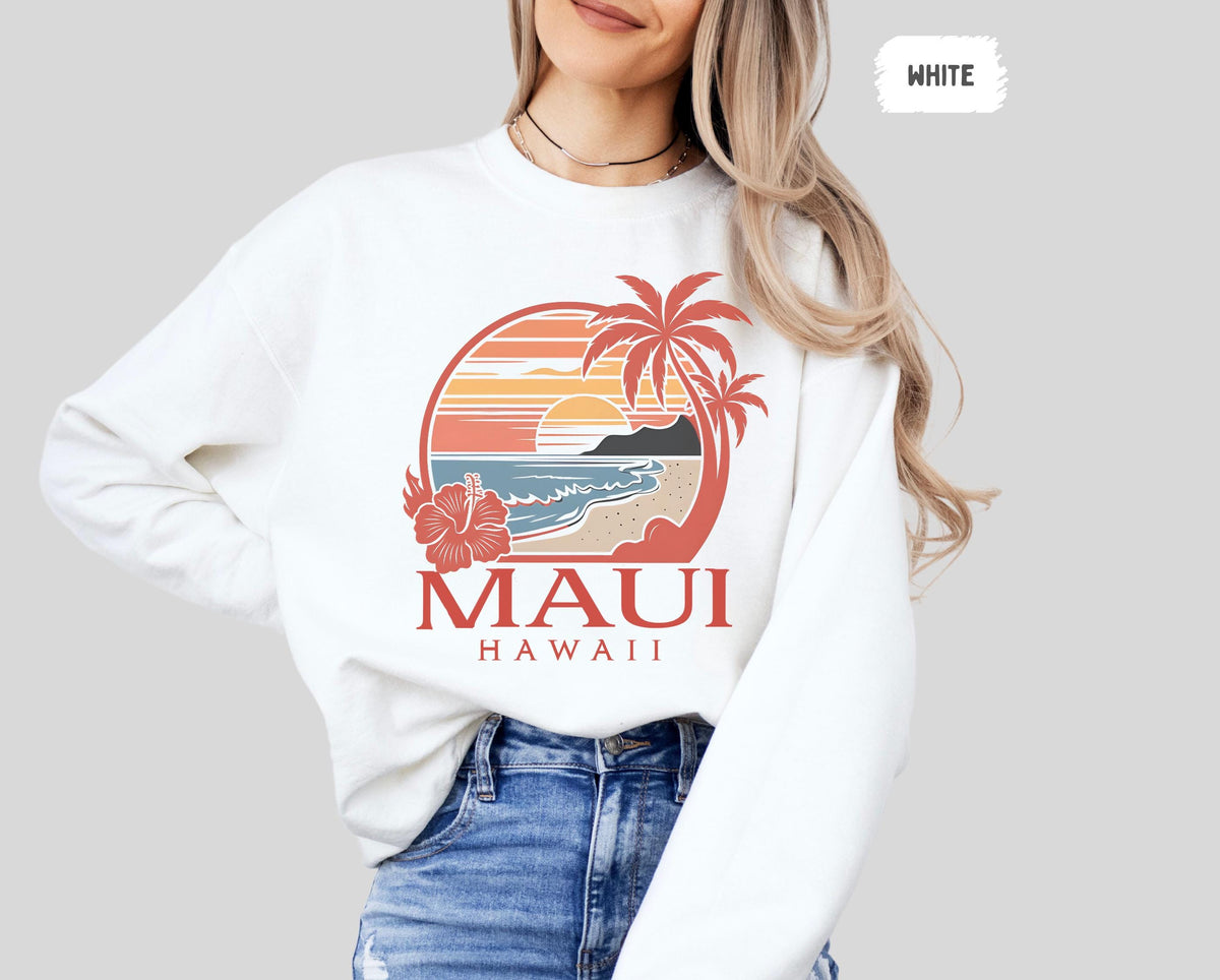 Maui Hawaii Sweatshirt Unisex Crewneck Pullover Jumper Hawaiian Beach Vacation Apparel Tropical Island Clothing Gift for Traveler Sweatshirt – Everyday Comfort · Perfect For Daily Wear