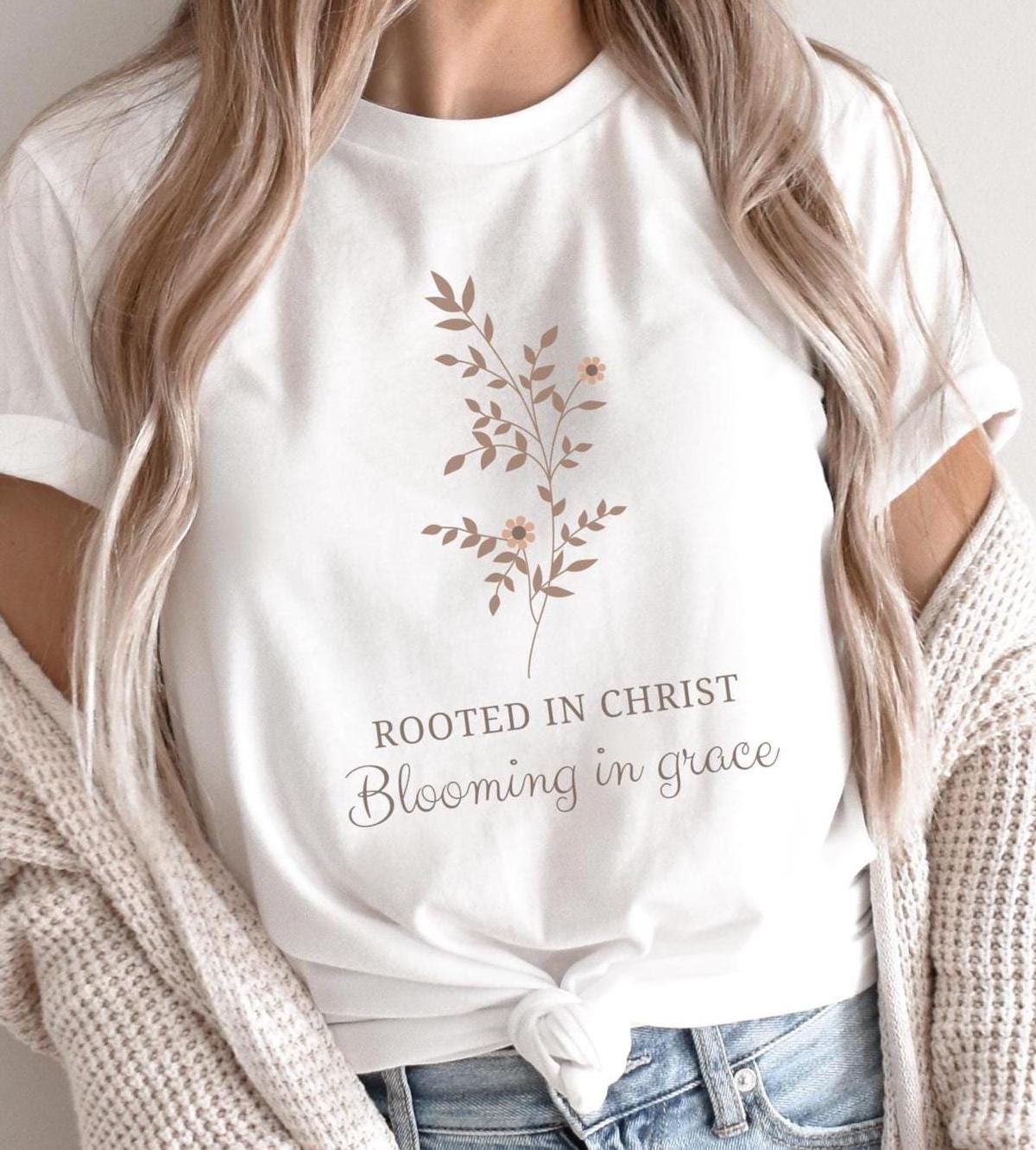 Rooted in Christ Blooming in Grace Floral Christian Tshirt Gift Tee Graphic Tee – Easygoing Wear · High-Quality Print