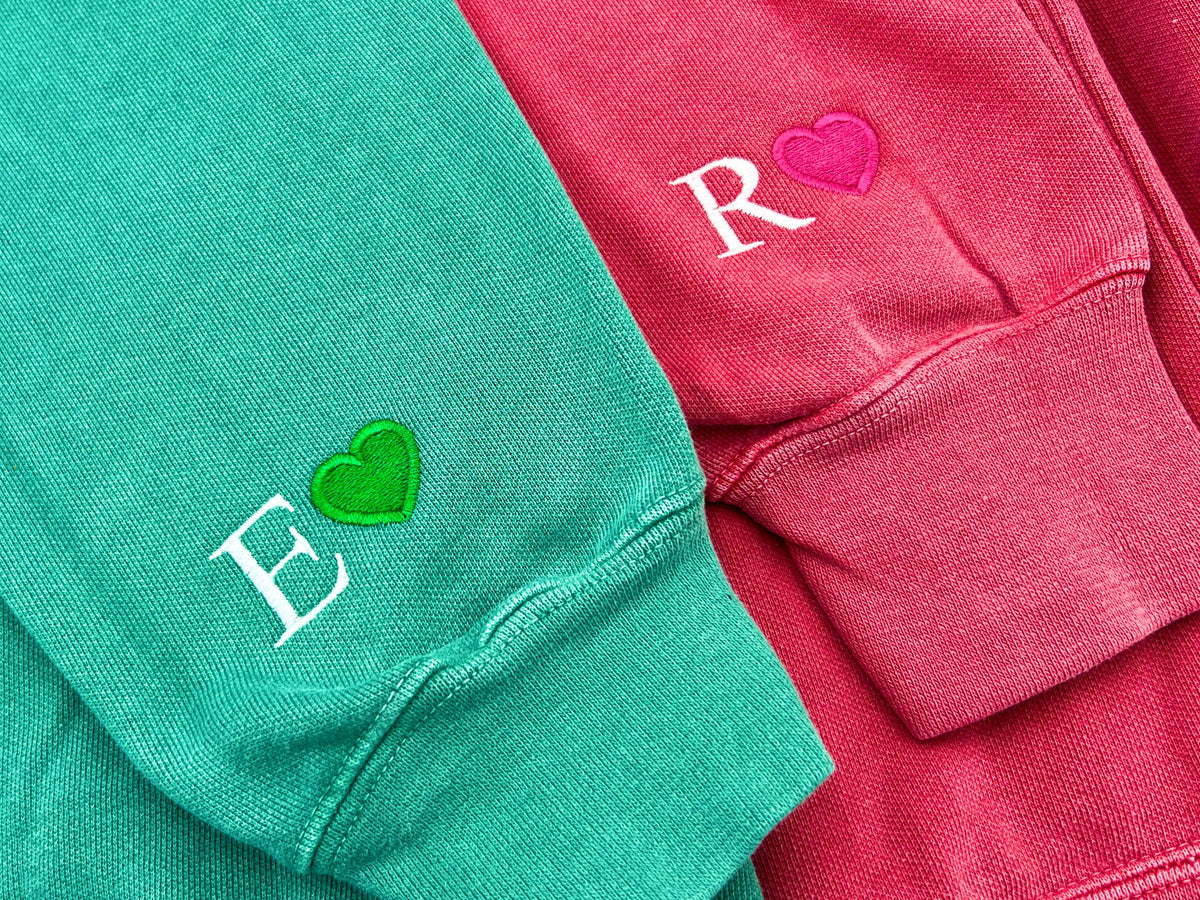 Custom Embroidered Initial Heart Sweatshirt Personalized Couples Gifts Valentines Couple Initials Matching Sleeve Sweatshirt – Everyday Comfort · Must-Have Style