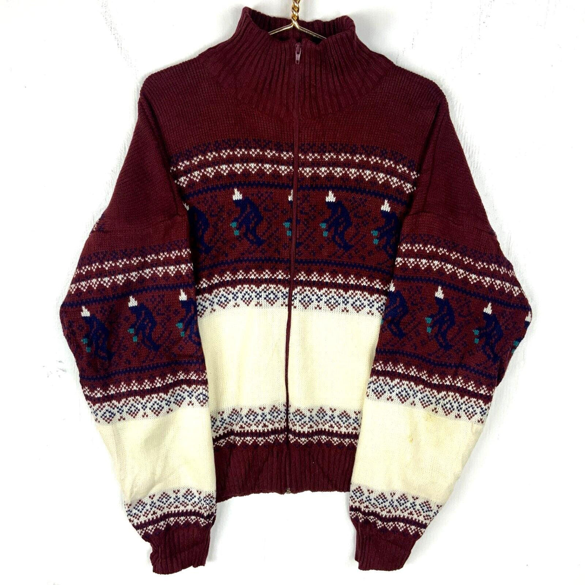 Vintage Grandpa Knit Sweater XL Red Full Zip Pattern 80s 90s Graphic Tee – Premium Graphic · Must-Have Style