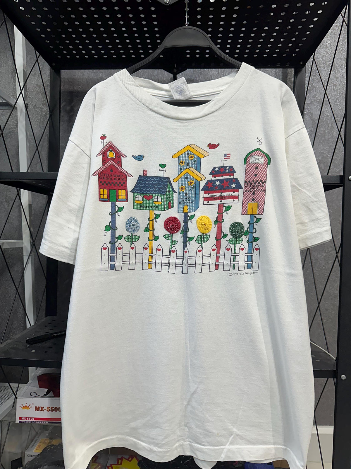 Vintage 90s Vicki Melhart Birdhouse Town Scene T Shirt Nature Backyard Art Size L Graphic Tee – Bold Style · Trending Graphic Apparel