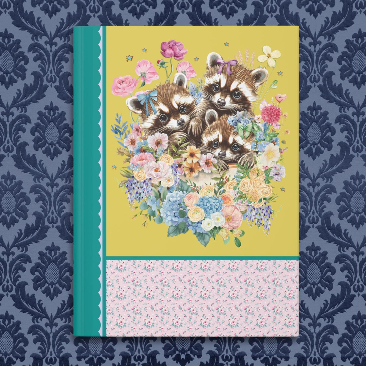 Cute Raccoon Notebook with Flowers Weirdcore Animal Journal Animal Lover Gift Goblincore 90s Throwback Journal Baby Raccoons in Teacup Graphic Tee – Everyday Comfort · Must-Have Style