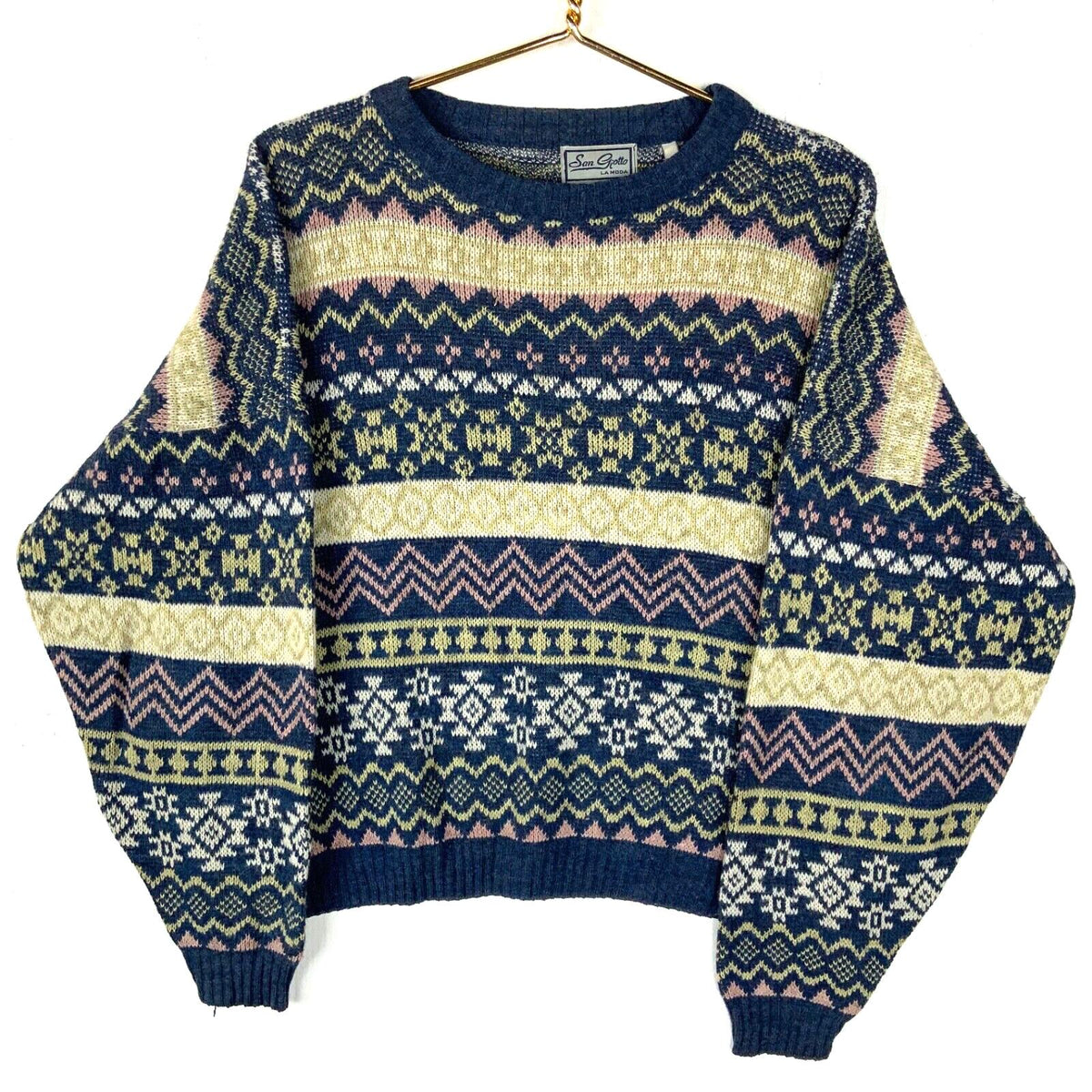 Vintage Grandma Knit Wool Sweater Womens Large Blue Made In Italy Fair Isle 80s Graphic Tee – Easygoing Wear · Great Gift For Fans