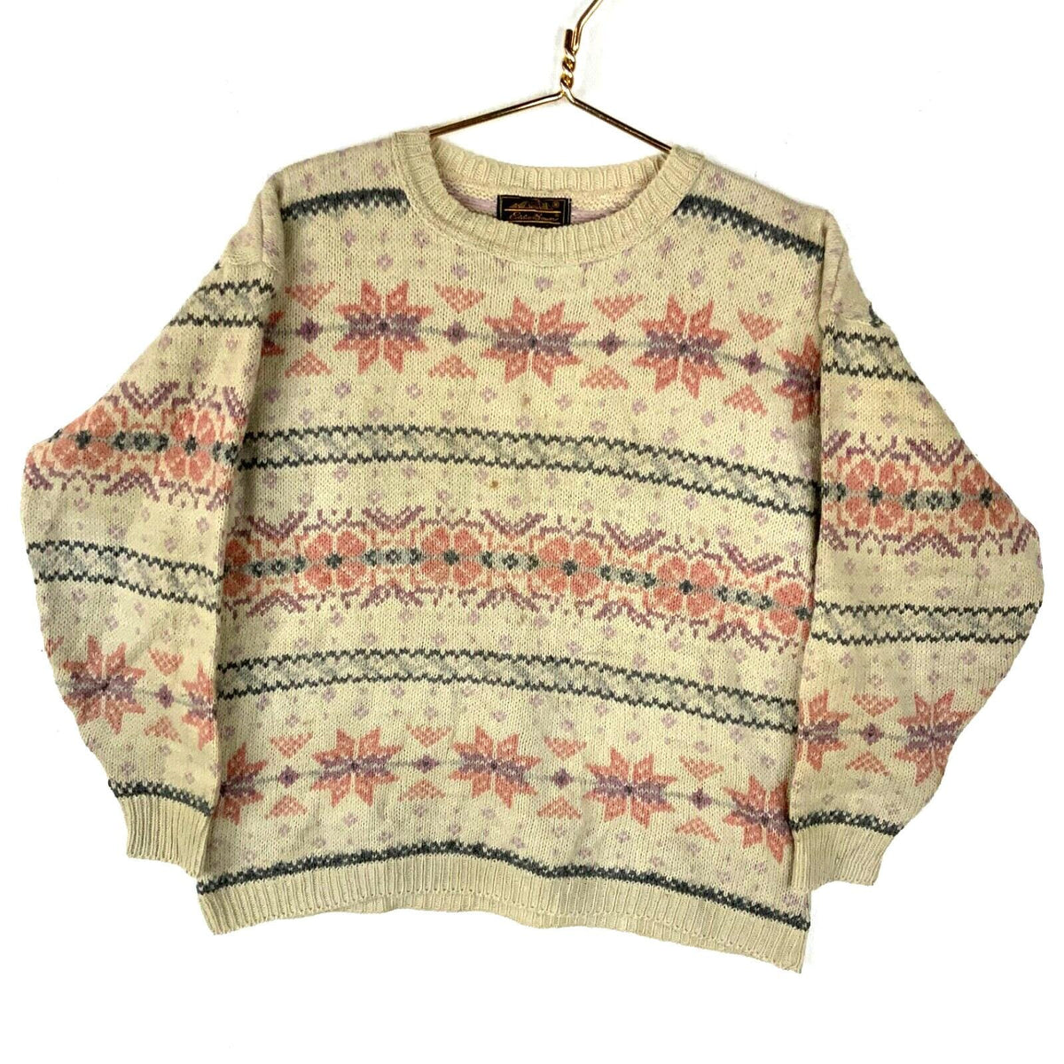 Vintage Eddie Bauer Knit Wool Sweater Womens Medium Beige Made Usa Snowflake 90s Graphic Tee – Premium Graphic · Must-Have Style