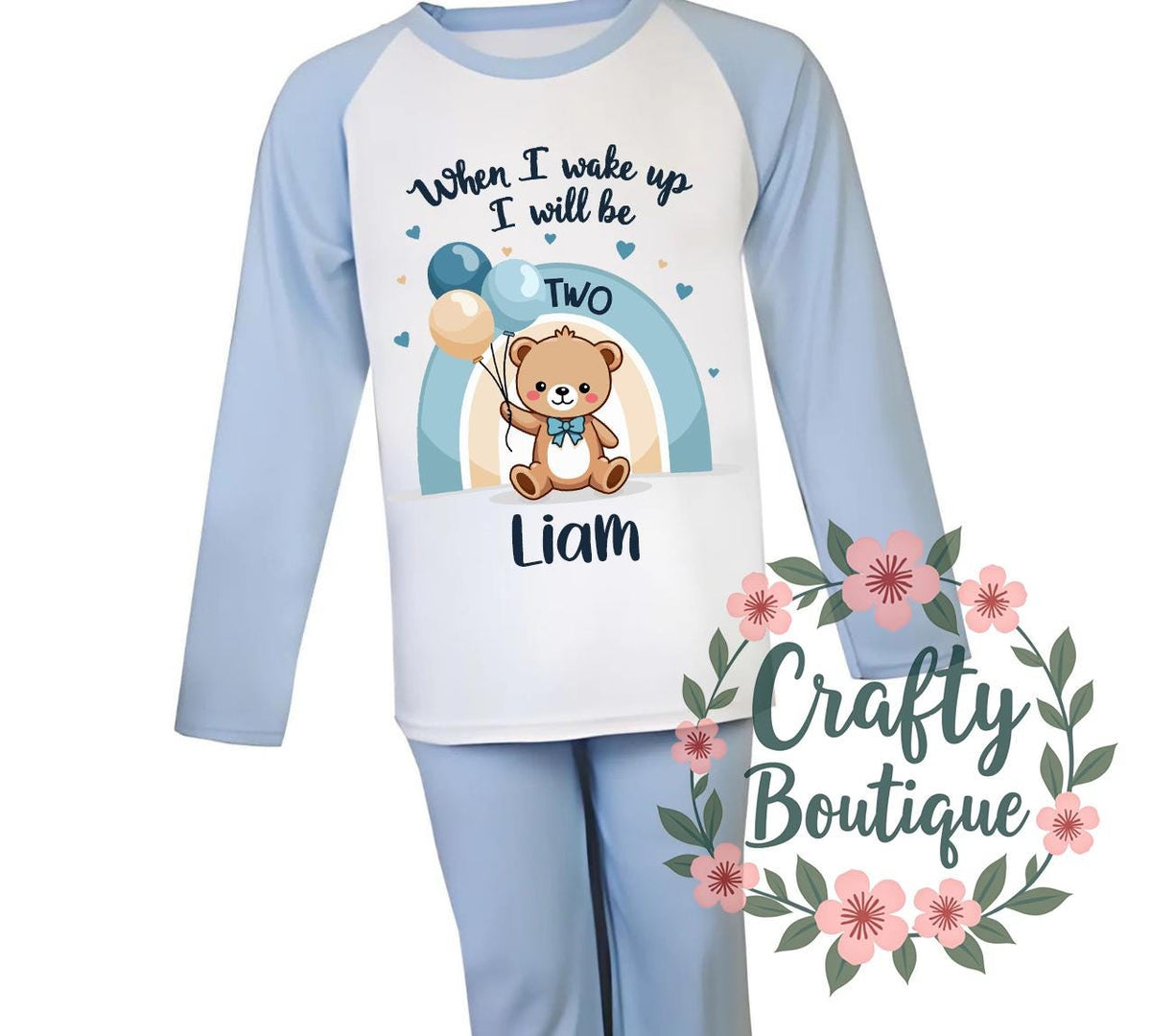 2nd Birthday PJs Boys Second Birthday Pyjamas Nightwear Gift Ideas Cute Baby Bear Blue Personalised Name Number 2 Two Outfit 1033 Graphic Tee – Bold Style · Top Pick For Any Outfit