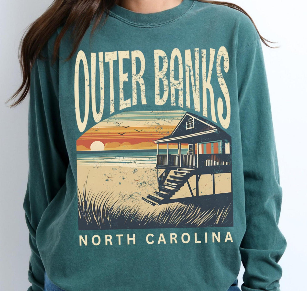 Retro Outer Banks Beach Long Sleeve Tee Gift North Carolina Tshirt Graphic Tee – Aesthetic Look · Trending Graphic Apparel