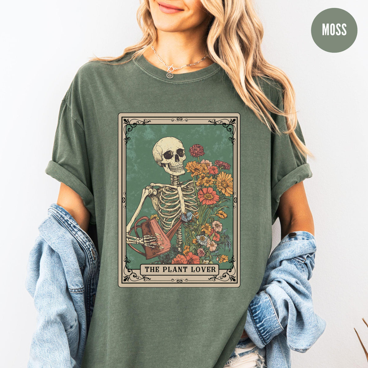Plant Lover Tarot Card Tshirt Plant Mom Shirt Plant Witch Clothing Botanical Witchy Shirt Skeleton Gardening Gift Graphic Tee – Aesthetic Look · Great Gift For Fans