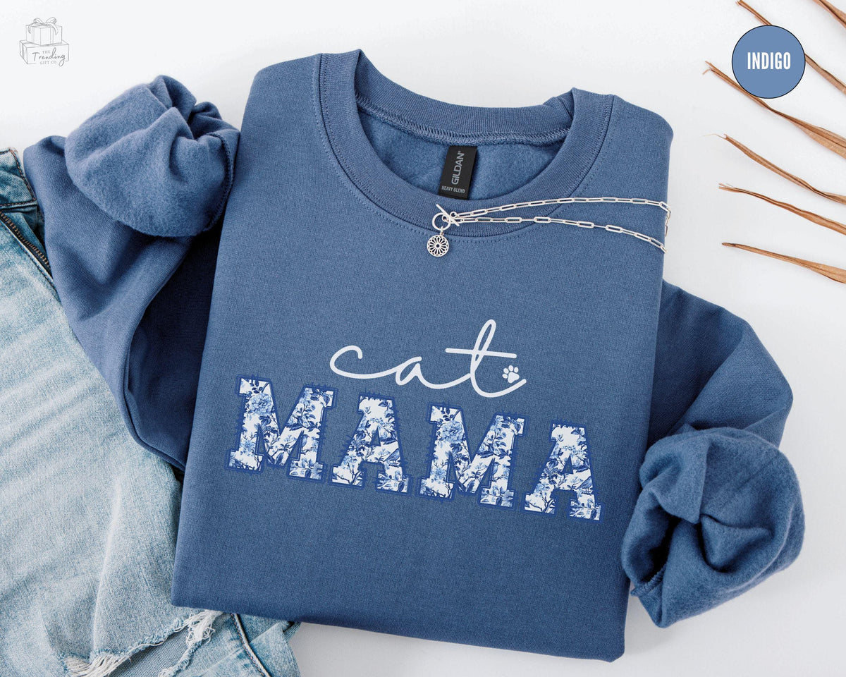 Toile Cat Mama Sweatshirt Funny Cat Mom Shirt New Cat Owner Gift Kitty Lover Crewneck Floral Cat Womens Sweater Mothers Day Gift Sweatshirt – Easygoing Wear · High-Quality Print