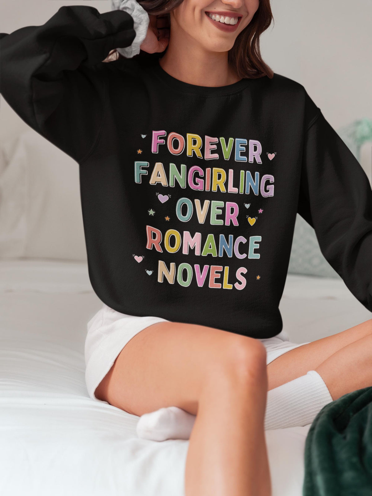 Romance Reader Book Lover Sweatshirt with Hearts Cute Bookish Shirt Romance Book Author or Librarian Who Loves Reading Romantasy Novels Sweatshirt – Cozy Vibes · Top Pick For Any Outfit
