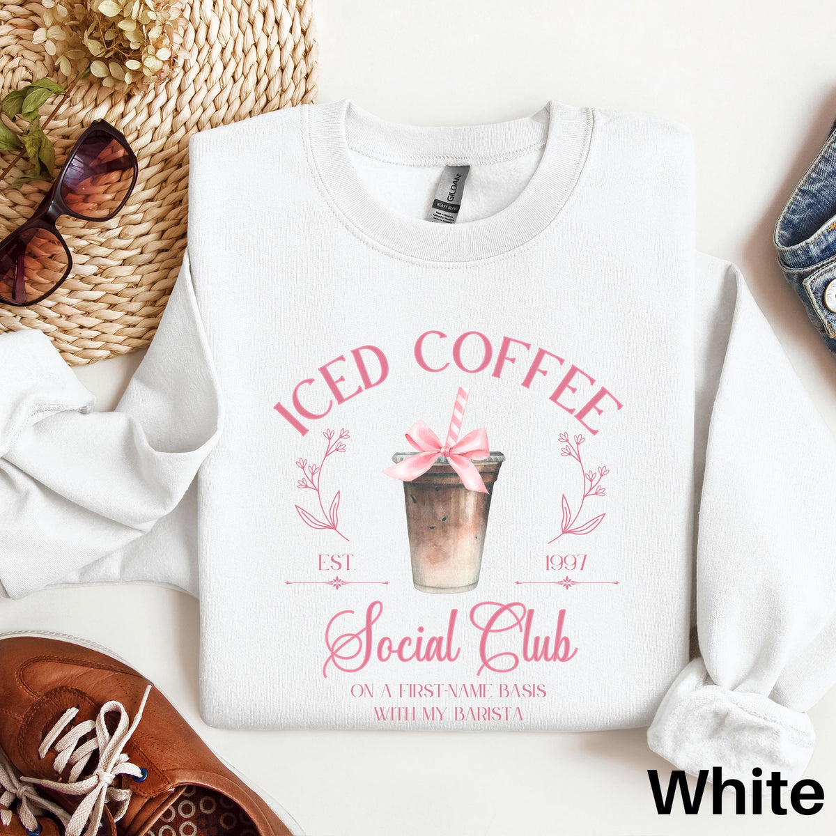 Iced Coffee Sweatshirt Coquette Iced Coffee Social Club Sweater Coquette Aesthetic Pink Bow Sweater Coffee Lover Gift Iced Coffee Addict Sweatshirt – Everyday Comfort · Trending Graphic Apparel