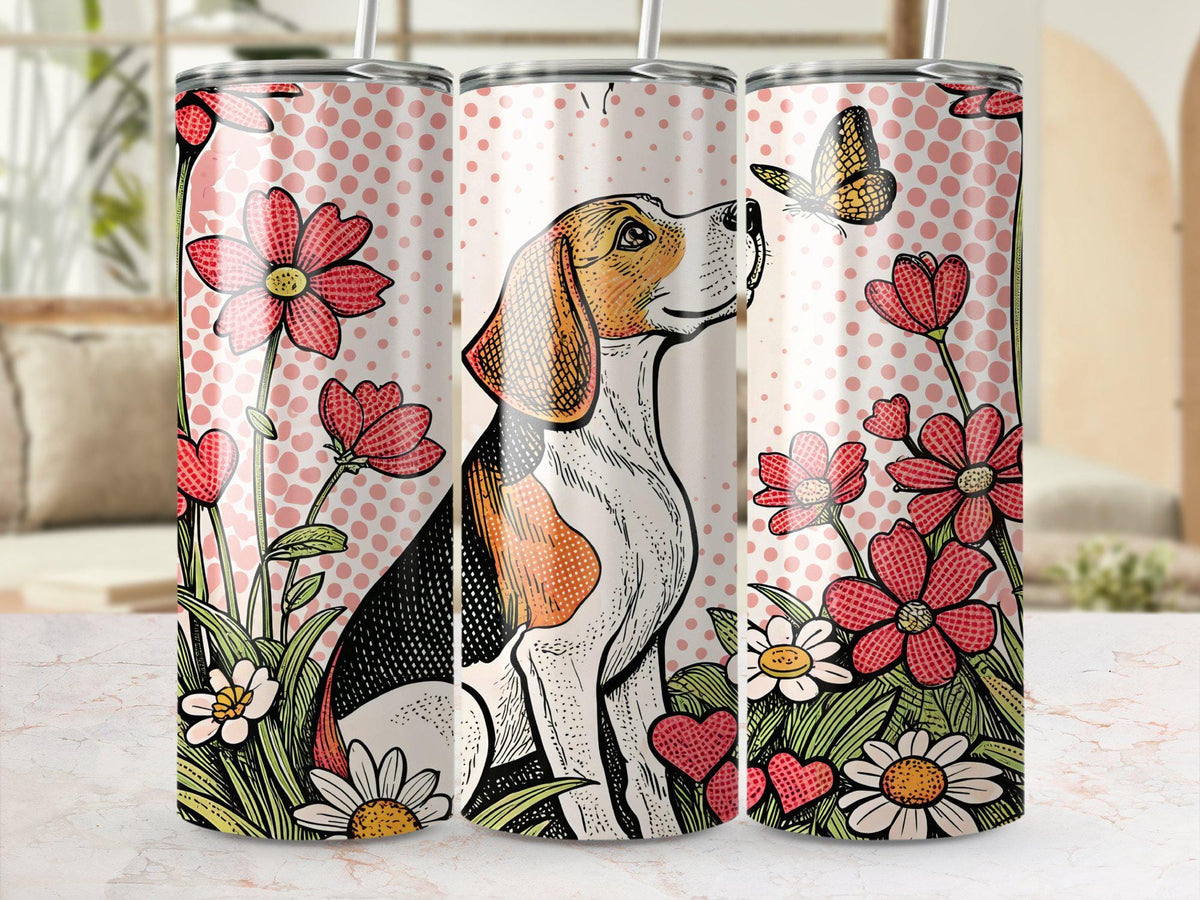 20 oz Tumbler Wrap Beagle Dog in Flowers Butterfly Design Digital PNG Wrap for Tumblers Cute Beagle Art DIY Tumbler Wrap Graphic Tee – Aesthetic Look · Trending Graphic Apparel